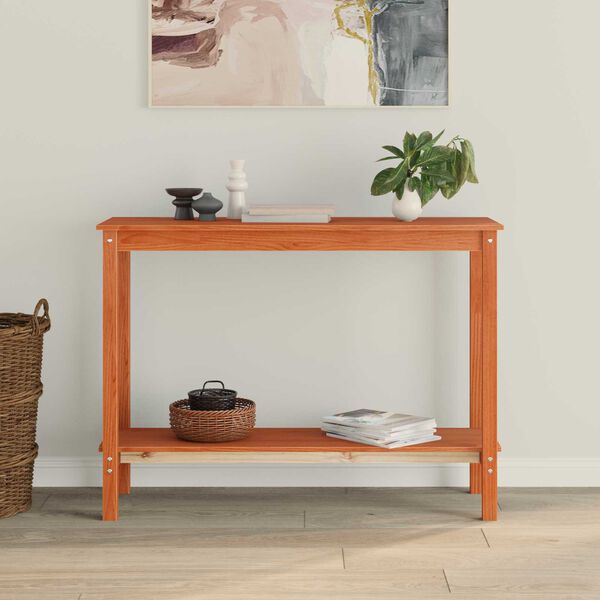 vidaXL Konzolasztal polcokkal Viaszbarna 110 x 40 x 80 cm T&ouml;m&ouml;r fenyő