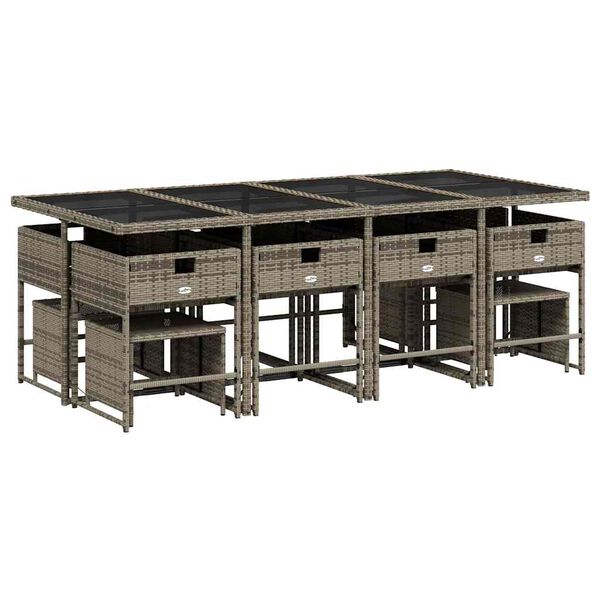 vidaXL 13 r&eacute;szes sz&uuml;rke polyrattan kerti &uuml;lőgarnit&uacute;ra p&aacute;rn&aacute;kkal