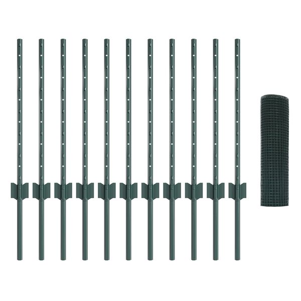 vidaXL Ker&iacute;t&eacute;s oszlopokkal Z&ouml;ld 0,6 x 25 m Ac&eacute;l &eacute;s PVC