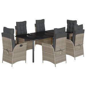 vidaXL 7 r&eacute;szes vil&aacute;gossz&uuml;rke polyrattan kerti &eacute;tkezőszett p&aacute;rn&aacute;val