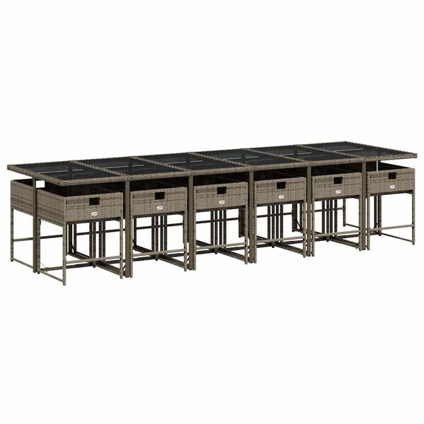 vidaXL 13 r&eacute;szes sz&uuml;rke polyrattan kerti &uuml;lőgarnit&uacute;ra p&aacute;rn&aacute;kkal