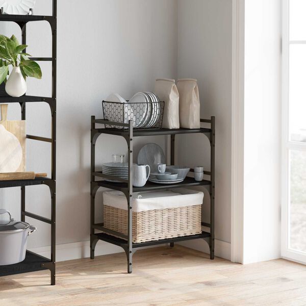 vidaXL Konyhai kocsi Fekete t&ouml;lgy 50 x 35 x 75.5 cm Faanyag