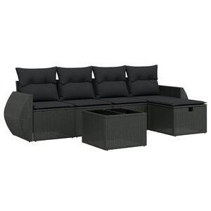 vidaXL 6 r&eacute;szes fekete polyrattan kerti &uuml;lőgarnit&uacute;ra p&aacute;rn&aacute;kkal