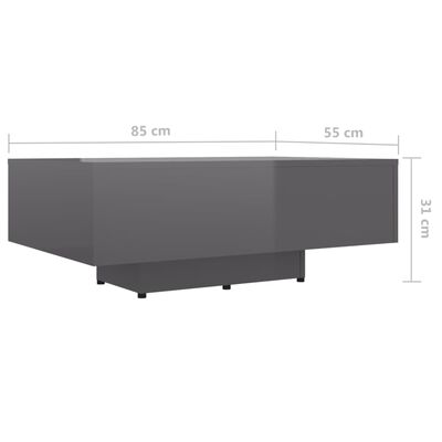 vidaXL magasfényű szürke forgácslap dohányzóasztal 85 x 55 x 31 cm