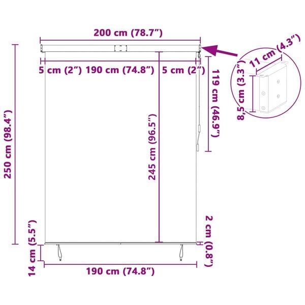 vidaXL Roletta Cs&iacute;kos S&aacute;rga &eacute;s K&eacute;k 200 x 250 cm Sz&ouml;vet &eacute;s Alum&iacute;nium
