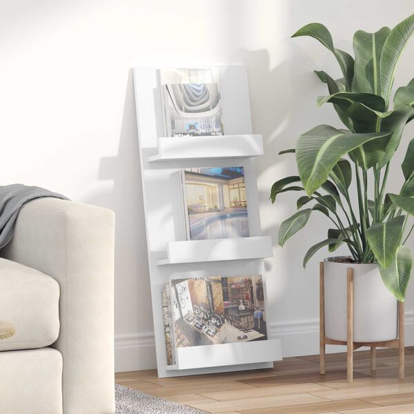 vidaXL Magazin &aacute;llv&aacute;ny polcokkal Feh&eacute;r 51 x 11 x 102 cm Faanyag