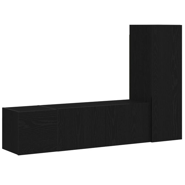 vidaXL TV szekr&eacute;ny garnit&uacute;ra 3 pcs Fekete t&ouml;lgy 130,5 x 30 x 140 cm