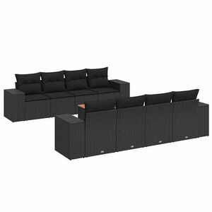 vidaXL 9 r&eacute;szes fekete polyrattan kerti &uuml;lőgarnit&uacute;ra p&aacute;rn&aacute;kkal