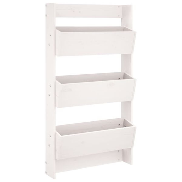 vidaXL feh&eacute;r 3 szintes t&ouml;m&ouml;r fenyőfa fali vir&aacute;gtart&oacute; 60x18,5x110 cm