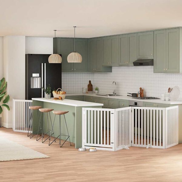 vidaXL feh&eacute;r ny&aacute;rfa 8 paneles &ouml;sszecsukhat&oacute; kutyakapu ajt&oacute;val 640 cm