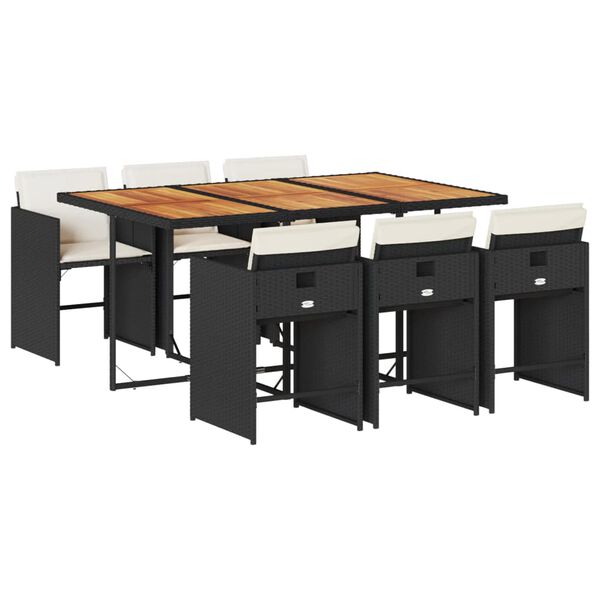 vidaXL 7 r&eacute;szes fekete polyrattan kerti &eacute;tkezőgarnit&uacute;ra p&aacute;rn&aacute;val