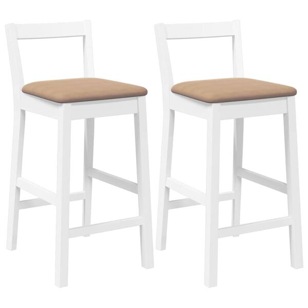 vidaXL 2 db fehér tömörfa gumiból bárszékek párnákkal