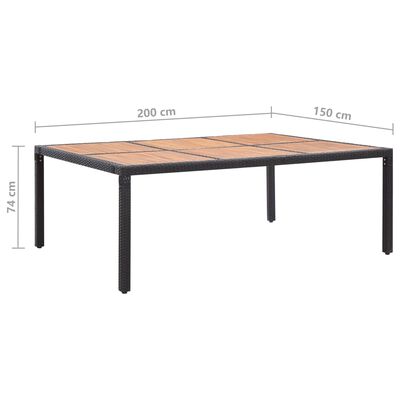 vidaXL fekete polyrattan és akácfa kerti asztal 200 x 150 x 74 cm