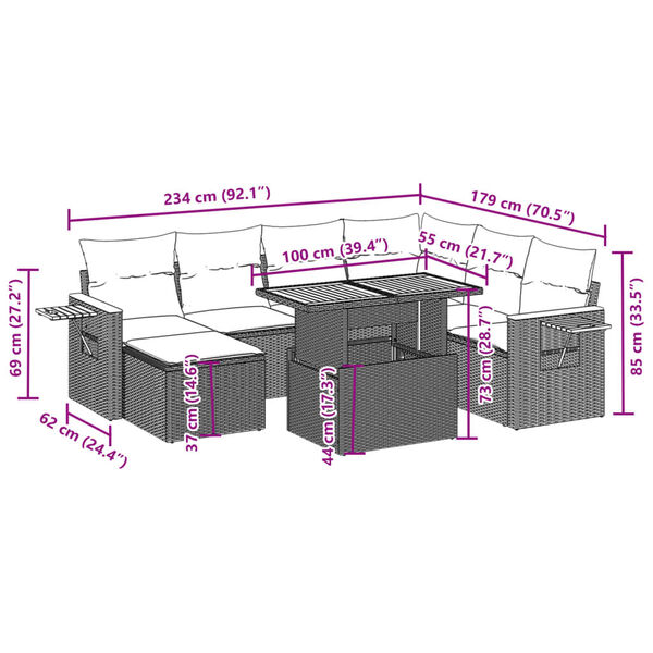 vidaXL 8 r&eacute;szes b&eacute;zs polyrattan kerti &uuml;lőgarnit&uacute;ra p&aacute;rn&aacute;val