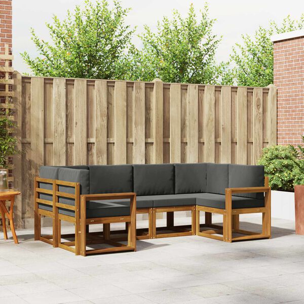 vidaXL K&uuml;lt&eacute;ri kanap&eacute; szett p&aacute;rn&aacute;val 6 pcs Term&eacute;szetes &eacute;s antracit