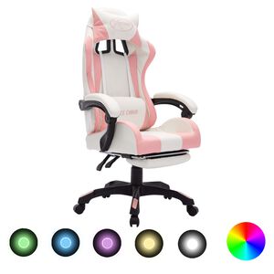 vidaXL r&oacute;zsasz&iacute;n &eacute;s feh&eacute;r műbőr versenysz&eacute;k RGB LED-vil&aacute;g&iacute;t&aacute;ssal