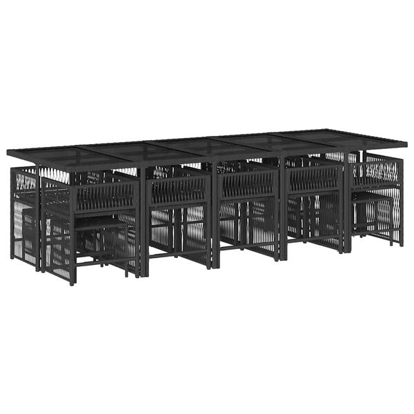 vidaXL 15 r&eacute;szes fekete polyrattan kerti &eacute;tkezőgarnit&uacute;ra p&aacute;rn&aacute;kkal