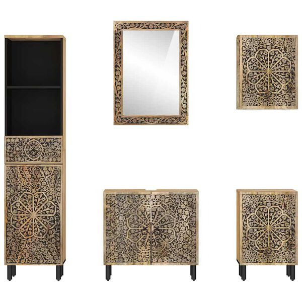 vidaXL 5 r&eacute;szes t&ouml;m&ouml;r mang&oacute;fa f&uuml;rdőszobai b&uacute;torszett