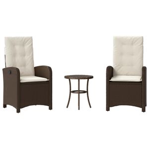 vidaXL 3 r&eacute;szes barna polyrattan bisztr&oacute;garnit&uacute;ra p&aacute;rn&aacute;kkal