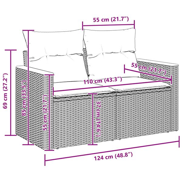 vidaXL Kerti Kanap&eacute; Szett p&aacute;rn&aacute;val t&aacute;rol&oacute;val Fekete Poli rattan