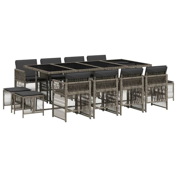 vidaXL 13 r&eacute;szes sz&uuml;rke polyrattan kerti &uuml;lőgarnit&uacute;ra p&aacute;rn&aacute;kkal