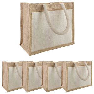 vidaXL Juta k&eacute;zi t&aacute;sk&aacute;k zsebbel 5 Term&eacute;szetes &eacute;s Feh&eacute;r 26 x 22 x 14 cm