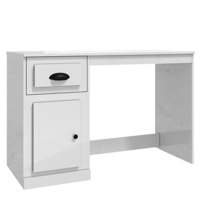 vidaXL magasfényű fehér szerelt fa íróasztal fiókkal 115x50x75 cm