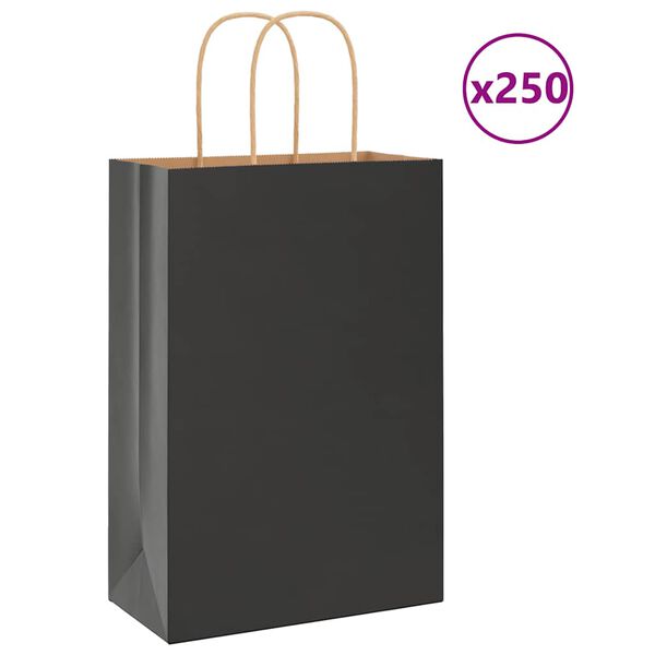 vidaXL 250 db fekete pap&iacute;rzacsk&oacute;k foganty&uacute;kkal 21x11x31 cm