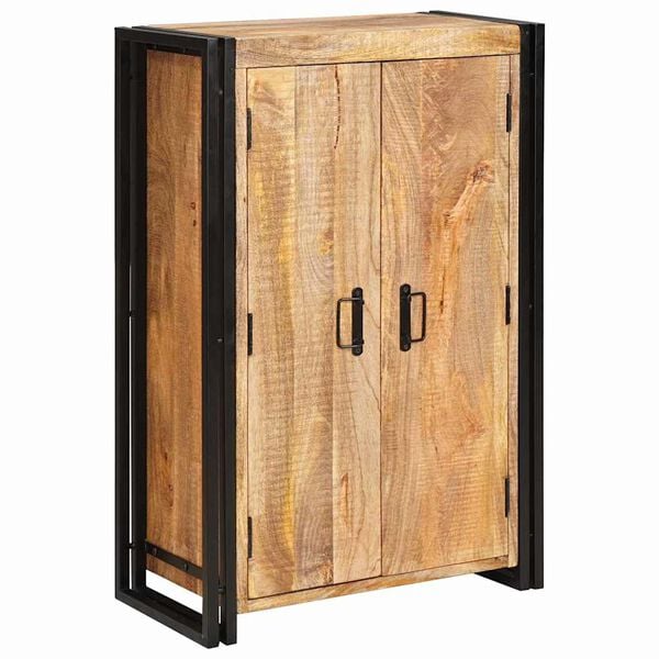 vidaXL Magas szekrény ajtókkal Barna Tömör rusztikus mangófából és fém