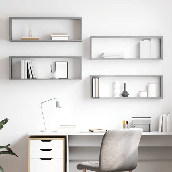 vidaXL 4 db betonsz&uuml;rke szerelt fa fali kockapolc 80 x 15 x 26,5 cm