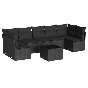 vidaXL 8 r&eacute;szes fekete polyrattan kerti &uuml;lőgarnit&uacute;ra p&aacute;rn&aacute;kkal