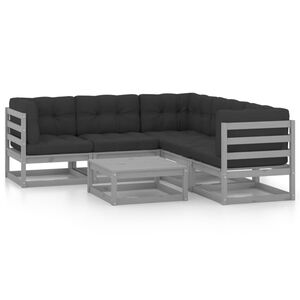 vidaXL 6 r&eacute;szes t&ouml;m&ouml;r fenyőfa kerti &uuml;lőgarnit&uacute;ra p&aacute;rn&aacute;kkal