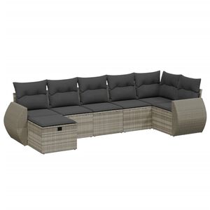 vidaXL 7 r&eacute;szes vil&aacute;gossz&uuml;rke polyrattan kerti &uuml;lőgarnit&uacute;ra p&aacute;rn&aacute;kkal