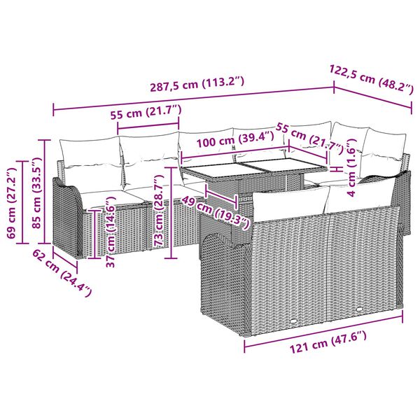 vidaXL Kerti Kanapé Szett párnával 9 pcs Világosszürke Poly Rattan