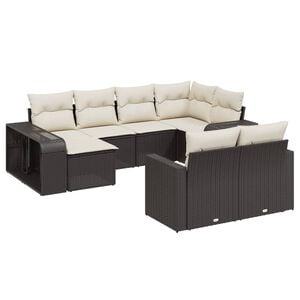 vidaXL 10 r&eacute;szes fekete polyrattan kerti &uuml;lőgarnit&uacute;ra p&aacute;rn&aacute;kkal