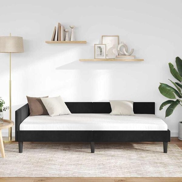 vidaXL Sarokágy keret fejtámlával Fekete 100 cm x 200 cm Bársony