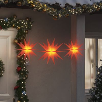 vidaXL 3 db összecsukható piros karácsonyi lámpa LED-del
