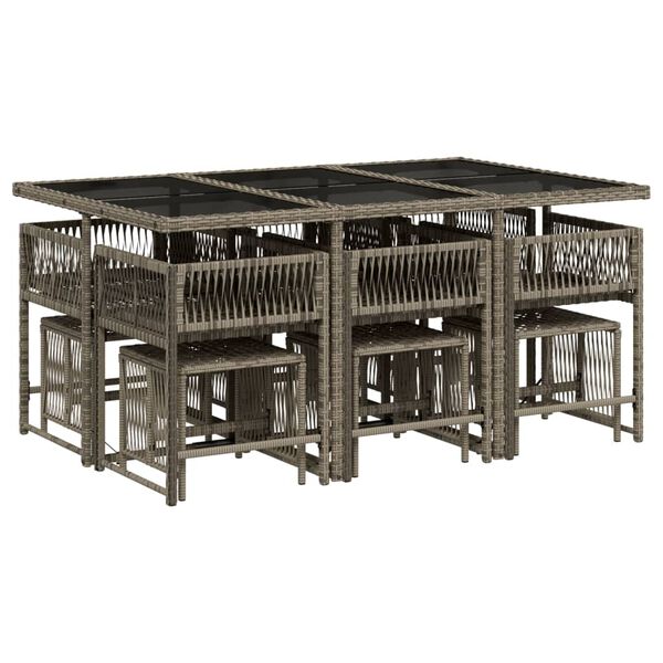 vidaXL 11 r&eacute;szes sz&uuml;rke polyrattan kerti &uuml;lőgarnit&uacute;ra p&aacute;rn&aacute;kkal