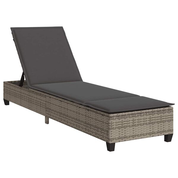 vidaXL szürke polyrattan napozóágy párnákkal 55x200x25,5 cm