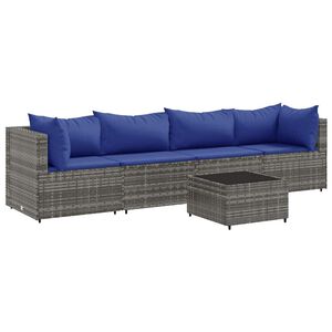 vidaXL 5 r&eacute;szes sz&uuml;rke polyrattan kerti &uuml;lőgarnit&uacute;ra p&aacute;rn&aacute;kkal