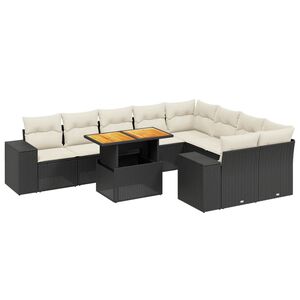 vidaXL 10 r&eacute;szes fekete polyrattan kerti &uuml;lőgarnit&uacute;ra p&aacute;rn&aacute;kkal
