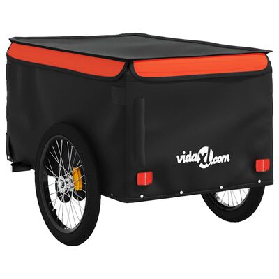 vidaXL fekete-narancssárga vas kerékpár-utánfutó 45 kg