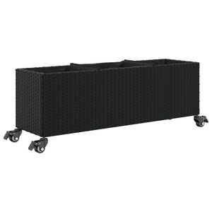 vidaXL fekete polyrattan n&ouml;v&eacute;nytart&oacute; ker&eacute;kkel/3 cser&eacute;ppel 107x32x38 cm