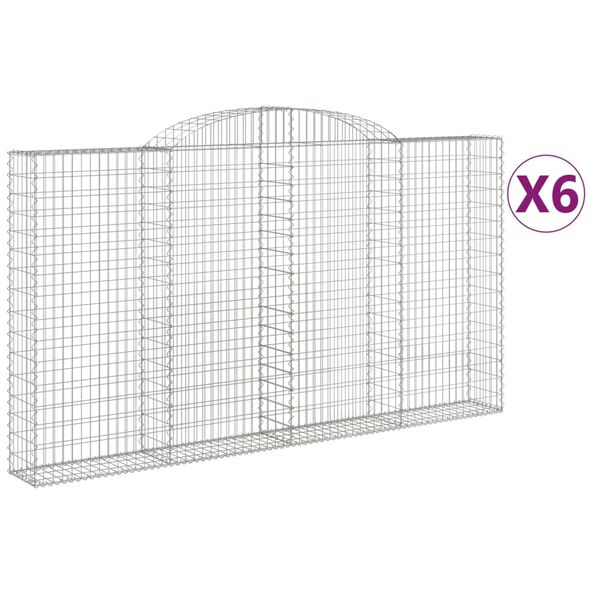 vidaXL 6 db íves horganyzott vas gabion kosár 300x30x160/180 cm