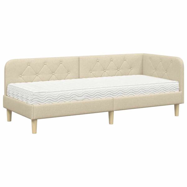 vidaXL Sarokágy keret matracmal fejtámlával Krém 80 x 200 cm szövet