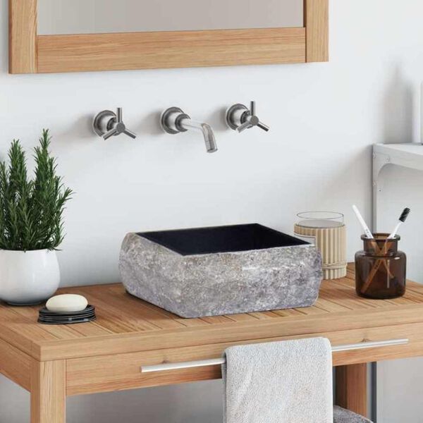 vidaXL fekete m&aacute;rv&aacute;ny mosd&oacute;kagyl&oacute; 30 x 30 x 13 cm