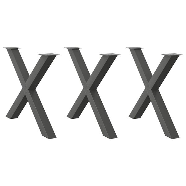 vidaXL 3 db antracitsz&uuml;rke X-alak&uacute; ac&eacute;l &eacute;tkezőasztall&aacute;b 90 x (72-73) cm