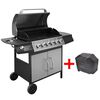 vidaXL fekete &eacute;s ez&uuml;st g&aacute;z grills&uuml;tő 6+1 fűtőfel&uuml;lettel