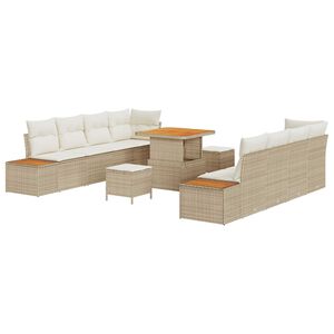vidaXL Kerti Kanap&eacute; Szett p&aacute;rn&aacute;val t&aacute;rol&oacute;val 11 pcs B&eacute;zs Poli rattan