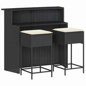 vidaXL 3 r&eacute;szes fekete polyrattan kerti b&aacute;rszett p&aacute;rn&aacute;val